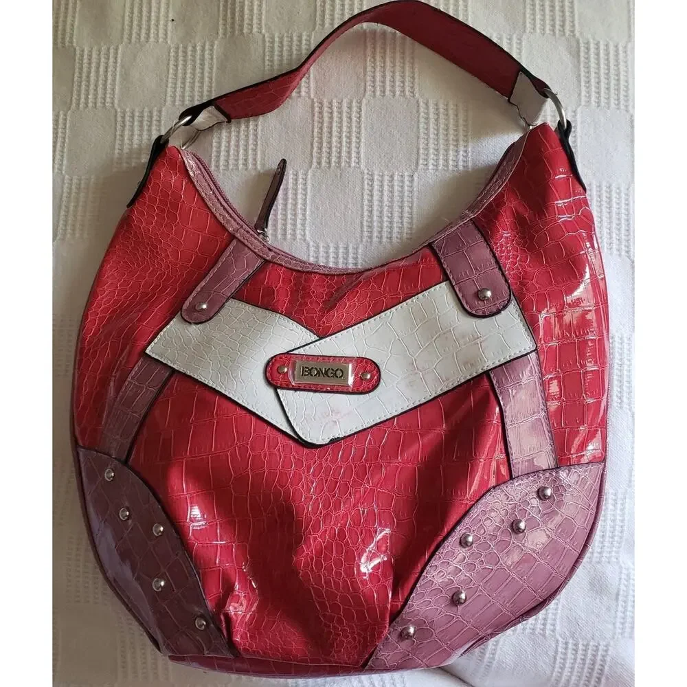 Vintage Y2K Bongo Hobo Shoulder Bag NWT Kmart Faux Croc Pink Red White Purse Zip